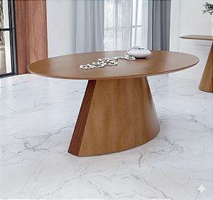 57109 FLAMINGO MESA MILENA OVAL NOGUEIRA DETALHE PAU FERRO TAMPO LAMINADO CINAMOMO 78X130X180