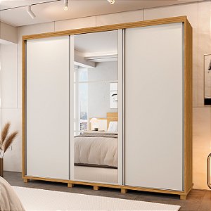 0004.07 BARRETO ROUPEIRO BERLIN 3 PORTAS C/ ESPELHO CINAMOMO/OFF WHITE