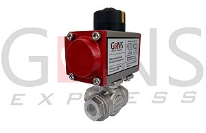 Válvula Esfera Tripartida 304 PTFE Reduzida BSP 3 Vias Com Atuador Pneumático