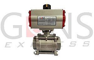 Válvula Esfera Tripartida 304 PTFE Plena 2 Vias BSP Com Atuador Pneumático