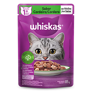 Ração Úmida para Gatos Adultos (+1 ano) Whiskas Sachê - Sabor Cordeiro ao Molho - 85g