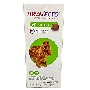 Bravecto 10 - 20 Kg   - Comprimidos Mastigáveis Contra Carrapatos e Pulgas - Dose Única -  1 Comprimido