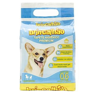 Tapete Higiênico 60cm X 55cm Premium Brincalhão - 6 Unidades - Base Imperveável, Inibidor Odores, Absorvente, Atrativo Canino