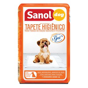 Tapete Higiênico Sanol Dog 60cm x 80cm - 7 unidades - Super Absorvente - Cachorros Adultos e Filhotes - Fita Adesiva Fixação