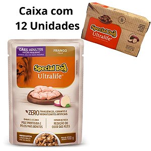 Ração Úmida Sachê Special Dog Ultralife Caixa 12 Unidades - Cães Adultos Raças Pequenas - Sabor Frango com Batata Doce - 100g Cada
