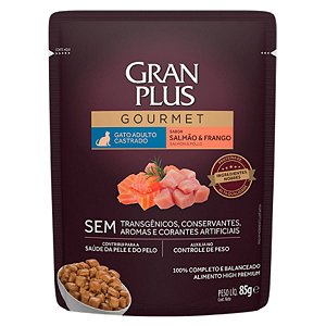 Sachê GranPlus Gourmet Gato Adulto Castrado Sabor Salmão e Frango 85g - Ração Úmida