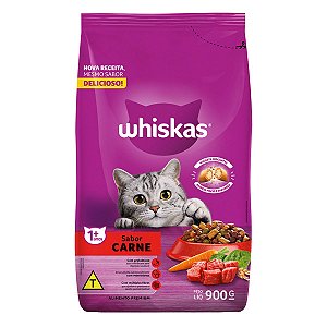 Ração Seca Whiskas Gatos Adultos +1 Ano Sabor Carne 900g - Alimento Premium