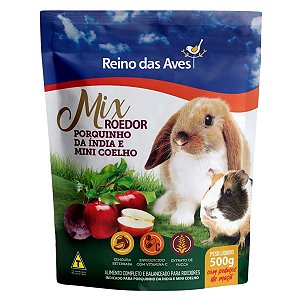 Ração Mix Roedor Porquinho da Índia e Mini Coelho  500g - Alimento Completo e Balanceado - Reino das Aves