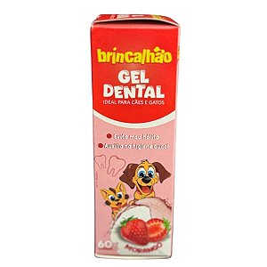 Gel Dental Brincalhão Para Cães e Gatos Sabor Morango 60g - Pasta de Dente Cachorro Gato