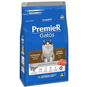 Ração Premier Super Premium Gatos Castrados 6 Meses a 6 Anos Ambientes Internos  Sabor Salmão