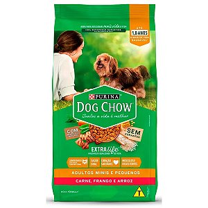 Ração Purina Dog Chow Extra Life- Cães Adultos Portes Minis e Pequenos - Sabor Carne, Frango e Arroz