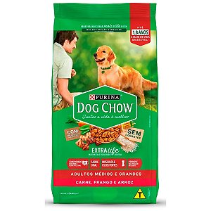 Ração Purina Dog Chow Extra Life- Cães Adultos Portes Médios e Grandes - Sabor Carne, Frango e Arroz