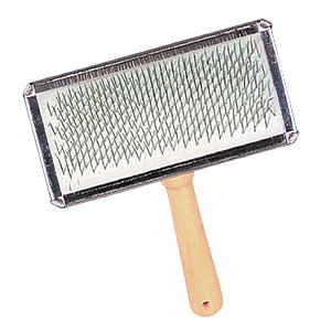 Rasqueadeira Escova para Pentear e Remover Pelos Cães e Gatos - Cerdas Aço Cabo Madeira