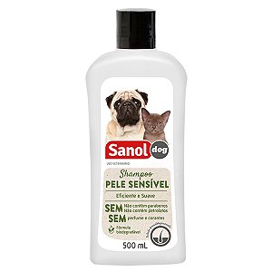 Shampoo Pele Sensível Eficiente e Suave 500ml - Sanol Dog - Banho e Higiene de Cães e Gatos