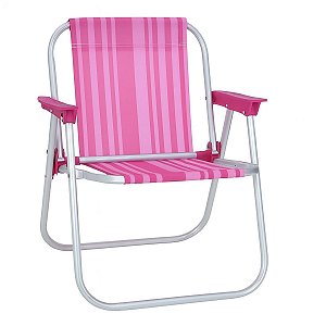 Cadeira de Praia Infantil Mor Alumínio Cor Rosa - Alta, com Braços, para Criança até 30Kg