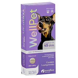 WellPet Comprimido Antipulgas e Carrapatos Cães de 20,1 a 40Kg - Ouro Fino