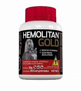 Hemolitan Gold 30 Comprimidos Vetnil Suplemento Vitamínico Para Cães e Gatos
