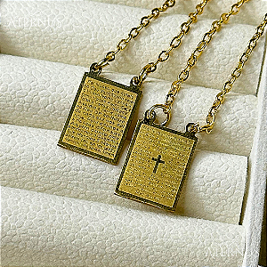Escapulário Dourado Pai Nosso Quadrado - 75cm