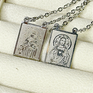 Escapulário Prateado Jesus Quadrado - 75cm
