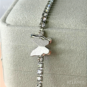 Pulseira Prateada Borboleta Cravejada