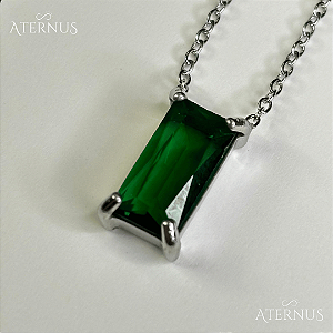 Colar Retangulo Zirconia - Verde