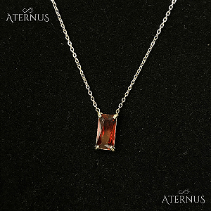 Colar Retangulo Zirconia - Vermelho