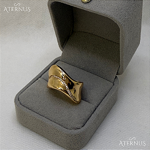 Anel Orgânico com Zirconia Ouro