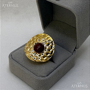 Anel Circular Grande Marrom - Ouro