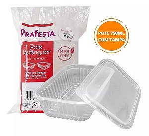 Pote Retangular 750ML Prafesta C/ Tampa 24un