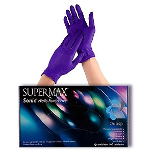 Luva Nitrílica Sonic Supermax  Azul Tamanho G Com 100 Unidades
