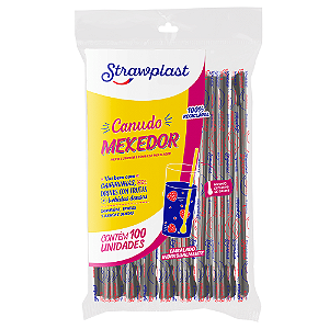Canudo Mexedor Strawplast Preto 06mm - 100 Unidades
