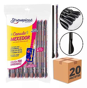 Canudo Mexedor Strawplast Preto 06mm Com 2000 Unidades