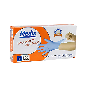 Luva Nitrílica Azul Medix Tamanho P com 100 unidades