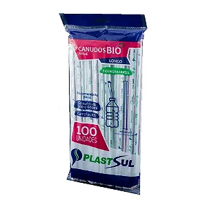 Canudo Biodegradável Plastsul Sache Longo 24x5mm C/ 3000un