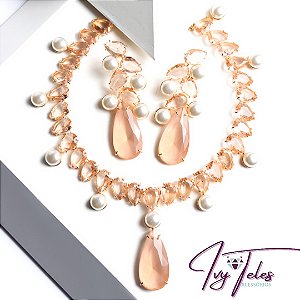 Conjunto Gotas Cristais com Pérola