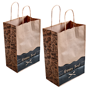 Kit 100 Sacolas Kraft com Alça Torcida 18x28x11cm para Delivery