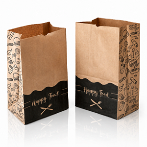 Kit 100 Sacos Kraft 18x28x11cm para Delivery - Happy Food
