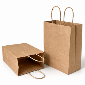 Kit 50 Sacolas Kraft com Alça Torcida 18x22x9cm para Delivery