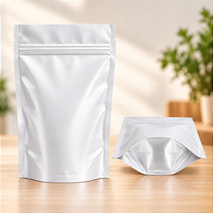 Kit 50 Sacos Stand Up Pouch Branco Fosco 550ml 14x22,5x7cm com Zíper