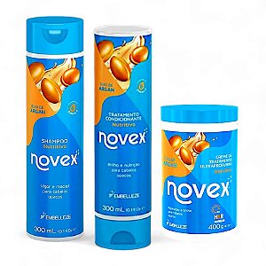 Kit Novex Óleo de Argan Shampoo + Condicionador + Creme de Tratamento 400g