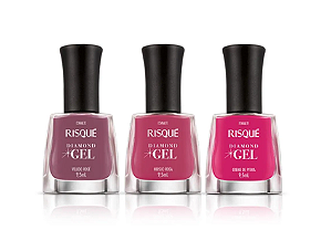 Kit Esmaltes Risqué Diamond Gel 3 Tons de Rosa 9,5ml