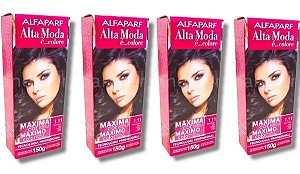 Kit Alta Moda 1.11 Preto Azulado Coloração Creme (4 Unidades) Alfaparf