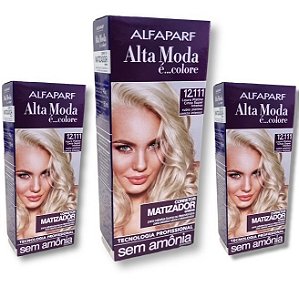 Kit Alta Moda 12.111 Matizador Louro Platina Cinza Sem Amônia (3 unidades)