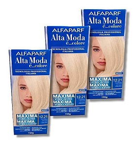 Kit Alta Moda 12.21 Louro Platina Irisé Cinza Coloração Creme (3 unidades)