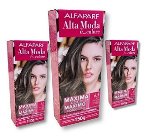 Kit Alta Moda 6.1 Louro Escuro Cinza Coloração Creme (3 Unidades) Alfaparf