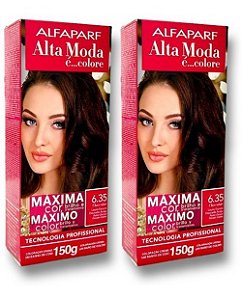 Kit Alta Moda 6.35 Louro Escuro Dourado Acaju Coloração Creme (2 unidades) Alfaparf