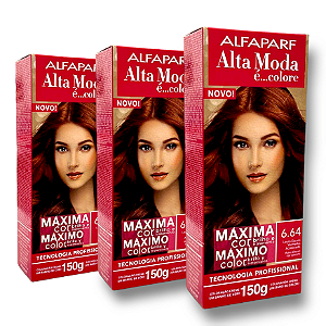 Kit Alta Moda 6.64 Louro Escuro Vermelho Acobreado Coloração Creme (3 Unidades) Alfaparf