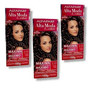 Kit Alta Moda 7.17 Louro Mate Profundo Coloração Creme (3 unidades) Alfaparf