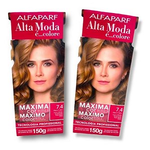 Kit Alta Moda 7.4 Louro Médio Acobreado Coloração Creme (2 unidades) Alfaparf