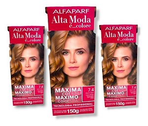 Kit Alta Moda 7.4 Louro Médio Acobreado Coloração Creme (3 unidades) Alfaparf